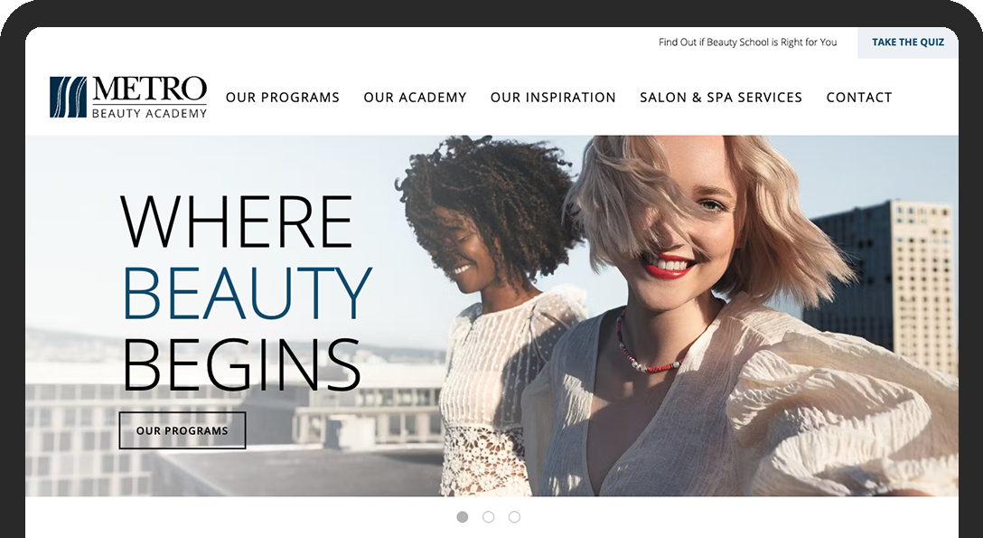 image of Metro Beauty Academy website front page